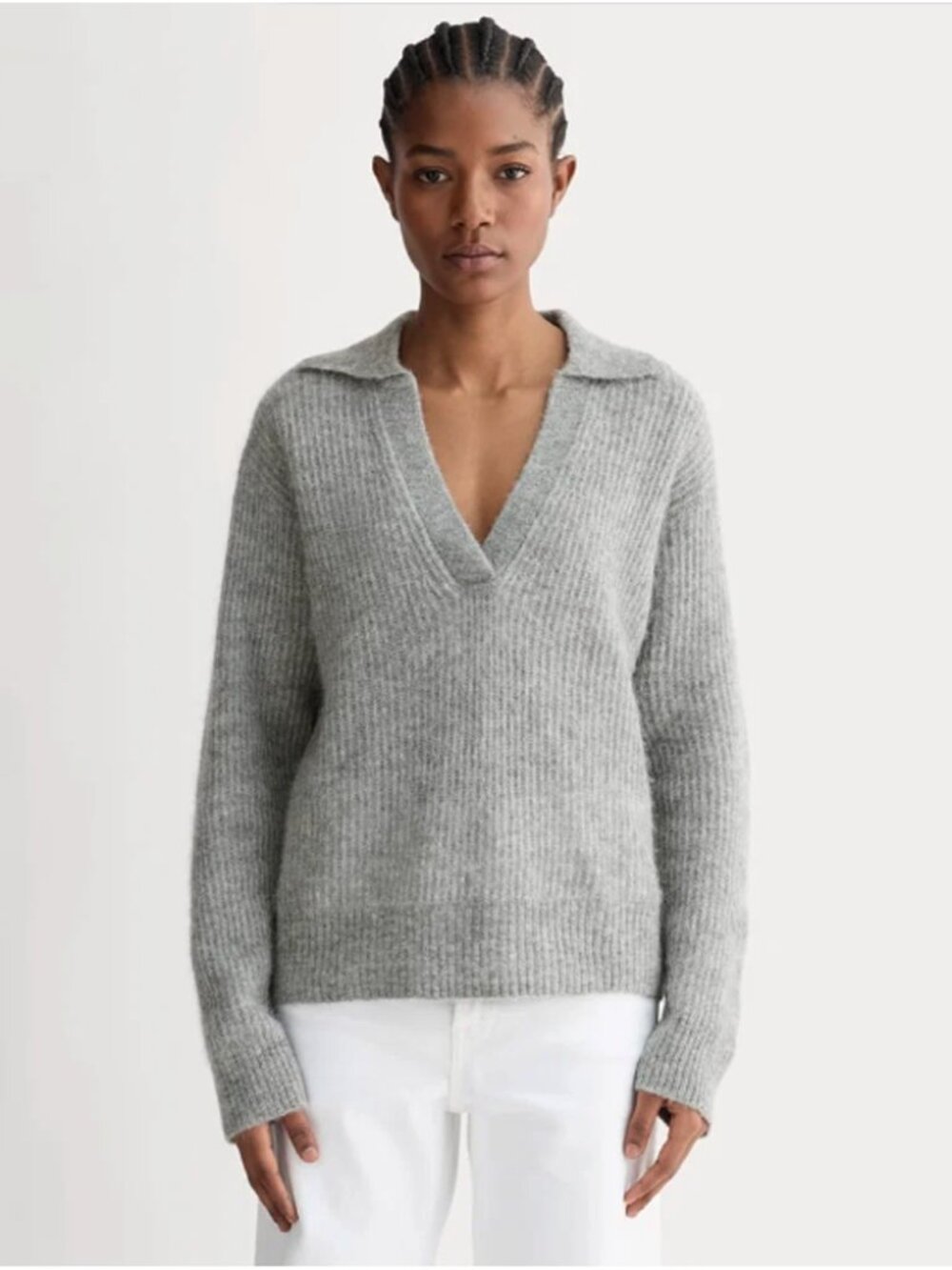 Everlane V Neck Alpaca Polo Sweater in Gray Size S